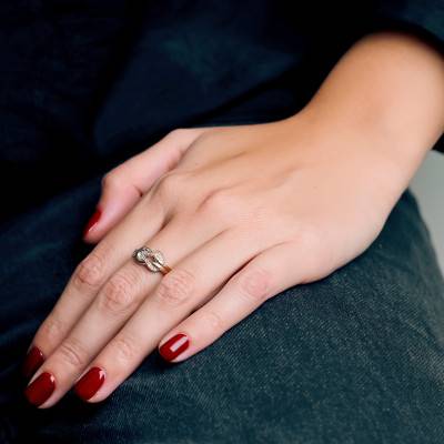 Bague Noeud d'Amour en Argent 925 Plaqué Or Jaune & Diamants de Synthèse 0,22 ct - Emanessence