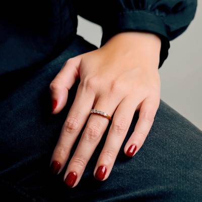 Bague en Argent 925 Plaqué Or Jaune & 5 Diamants de Synthèse 0,50 ct - Emanessence