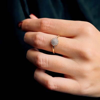 Yellow Gold-Plated 925 Silver Daisy Ring with Lab-Grown Diamonds 0.24 ct - Emanessence