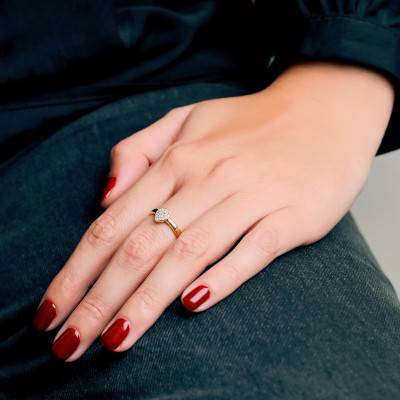 Bague Goutte en Argent 925 Plaqué Or Jaune & Diamants de Synthèse 0,10 ct - Emanessence