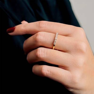 Bague en Argent 925 Plaqué Or Jaune & 7 Diamants de Synthèse 0,31 ct - Emanessence