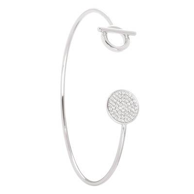 Open Bangle Bracelet with Circles in 925 Silver & Zirconium Oxides - Emanessence