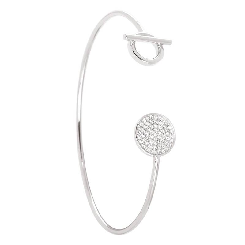 Open Bangle Bracelet with Circles in 925 Silver & Zirconium Oxides - Emanessence
