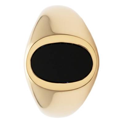 Chevalière Ovale en Plaqué Or Jaune & Pierre Noire - Emanessence