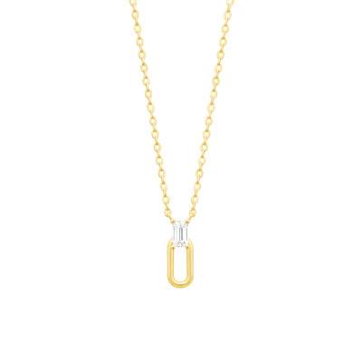 Collier en Plaqué Or Jaune 750 & Zircon Rectangulaire, Longueur 45 cm - Emanessence