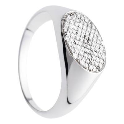 925 Sterling Silver & Zirconium Oxide Oval Signet Ring - Emanessence