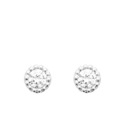 Boucles d'Oreilles Puces Perlées en Argent 925 & Zircons - Emanessence