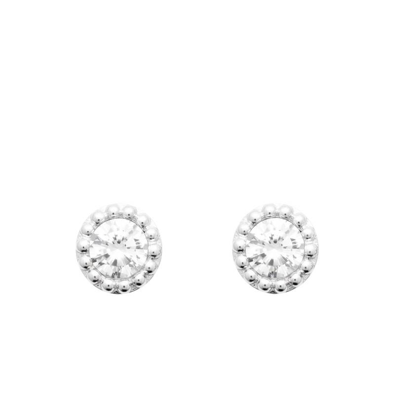 Boucles d'Oreilles Puces Perlées en Argent 925 & Zircons - Emanessence
