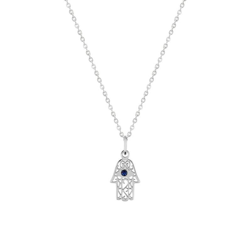 Steel & Blue Zirconium Oxide Hamsa Hand Necklace, Length 50 cm - Emanessence