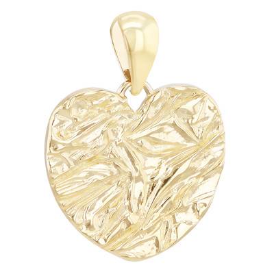 375 Yellow Gold Textured Heart Pendant - Emanessence