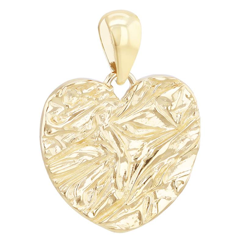 375 Yellow Gold Textured Heart Pendant - Emanessence