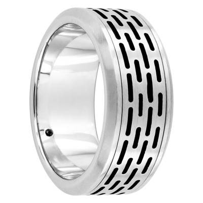 Bague Ajourée Noire et Argentée en Acier - Emanessence