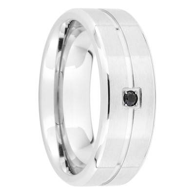 Bague Rainurée en Acier & Oxyde de Zirconium Noir - Emanessence