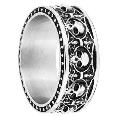 Bague Têtes de Mort en Relief en Acier Noir - Emanessence