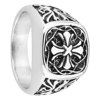 Chevalière Croix Gothique en Acier - Emanessence