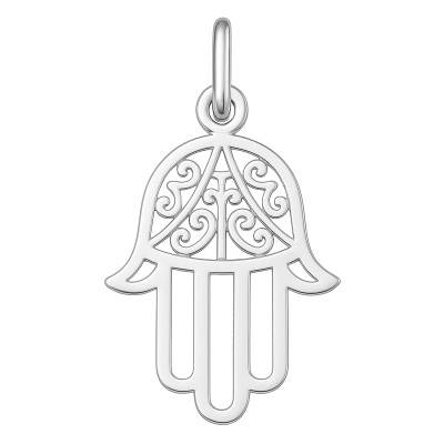 750/1000 White Gold Open-Work Hamsa Hand Pendant - Argyor