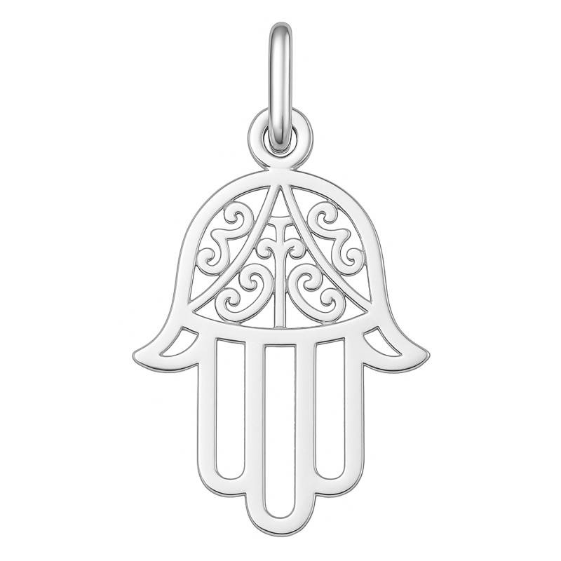 750/1000 White Gold Open-Work Hamsa Hand Pendant - Argyor