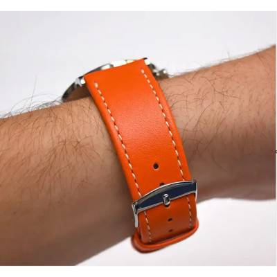 Bracelet Cuir Orange Clémentine Surpiqué - Gustave & Cie