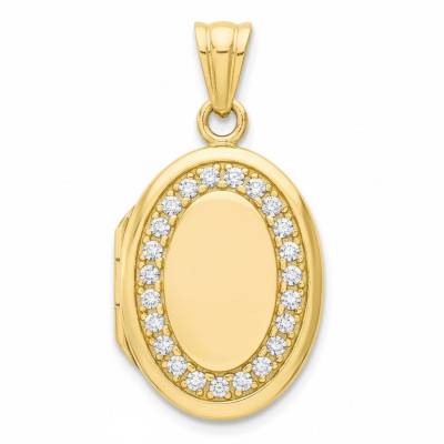 375 Yellow Gold & Cubic Zirconia Oval Photo Pendant, Width 12 mm or 16 mm - Emanessence