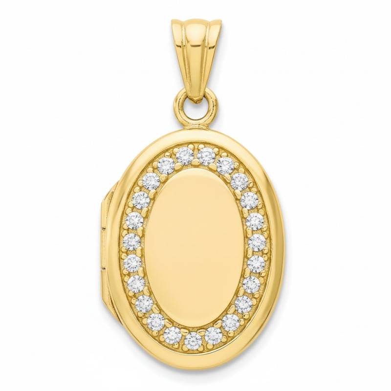 375 Yellow Gold & Cubic Zirconia Oval Photo Pendant, Width 12 mm or 16 mm - Emanessence