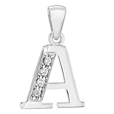 Rhodium-Plated 925 Silver and Cubic Zirconia Letter Pendant - Artemis