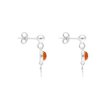 Boucles d'Oreilles Pendantes Gingko Ambre en Argent 925 - Naïades