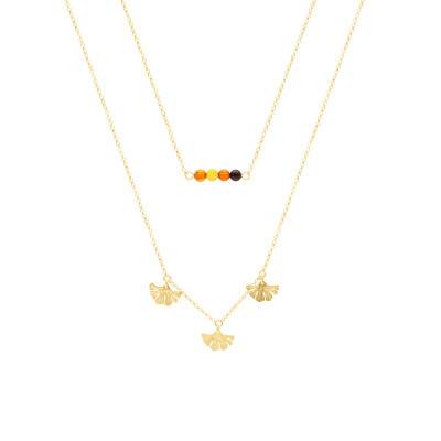 Collier Double Rang Ambre & Argent 925 Doré jaune - Naïades