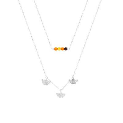 Collier Double Ambre Mix et en Argent 925 - Naïades