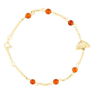Bracelet Feuille Ginkgo et Ambre en Argent 925 Doré, Longueur de 16 cm à 18 cm - Naïades