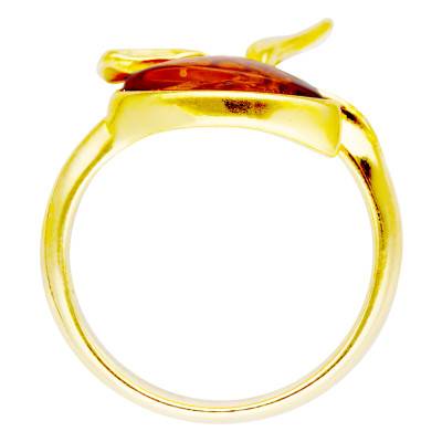 Bague Feuille Ginkgo & Pierre d'Ambre en Argent 925 Doré, Taille 51 - Naïades