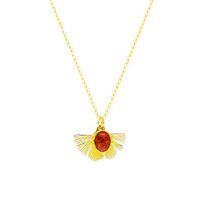 Collier Feuille Gingko et Pierre d'Ambre en Argent 925 Doré, Longueur 50 à 57 cm - Naïades