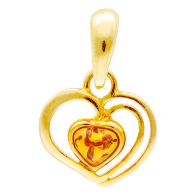 Pendentif Coeur d'Ambre en Argent 925 Doré - Naïades