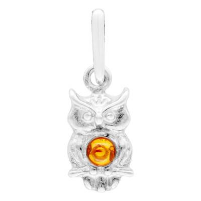 Pendentif Chouette en Argent & Ambre Cognac - Naïades
