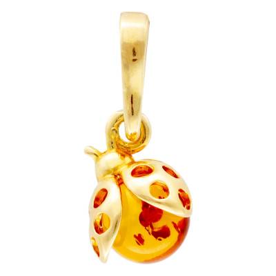 Pendentif Coccinelle Ambre en Argent 925 Doré - Naïades