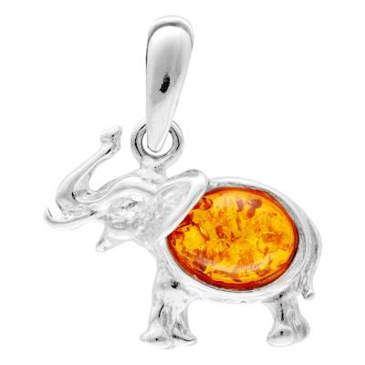 Pendentif Élephant Ambre en Argent 925 - Naïades