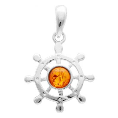 Pendentif Gouvernail Ambre en Argent 925 - Naïades