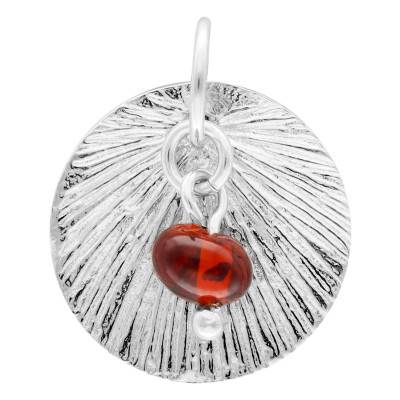 Médaille Striée en Argent 925 Rhodié et Pierre d'Ambre - Naïades