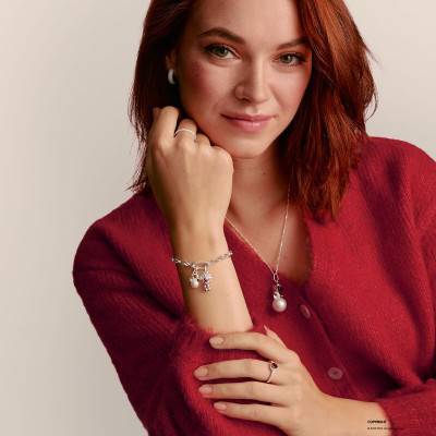 925 Sterling Silver 750/1000 Gold-Plated Snoopy & Woodstock Pearl Charm Pendant - CC1308-427-14 - Thomas Sabo