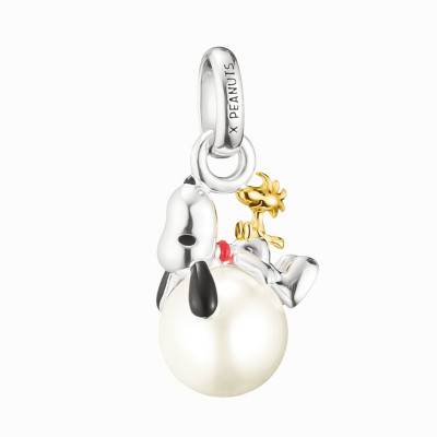 925 Sterling Silver 750/1000 Gold-Plated Snoopy & Woodstock Pearl Charm Pendant - CC1308-427-14 - Thomas Sabo