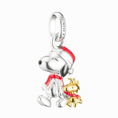 925 Sterling Silver 750/1000 Gold-Plated Snoopy & Woodstock Christmas Charm Pendant - CC1307-427-7 - Thomas Sabo