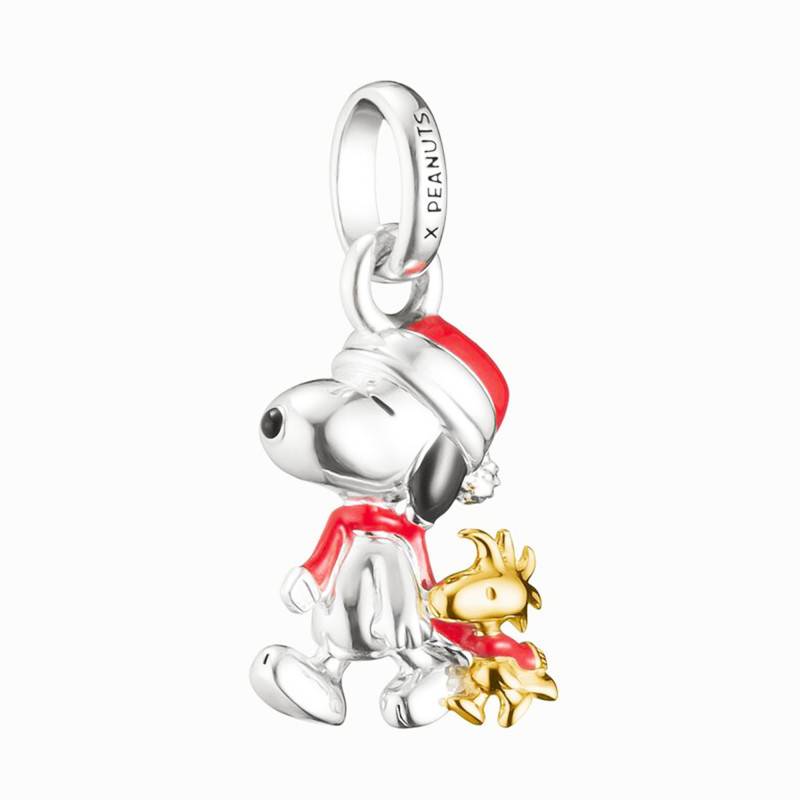 925 Sterling Silver 750/1000 Gold-Plated Snoopy & Woodstock Christmas Charm Pendant - CC1307-427-7 - Thomas Sabo