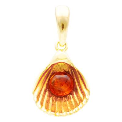 Pendentif Coquillage Ambre en Argent 925 Doré - Naïades