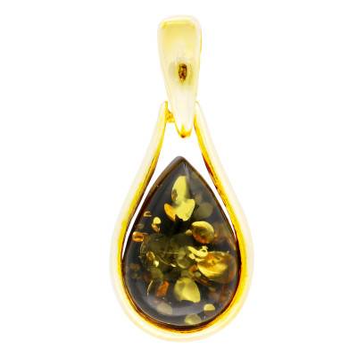 Pendentif Goutte d'Ambre Vert en Argent 925 Doré - Naïades