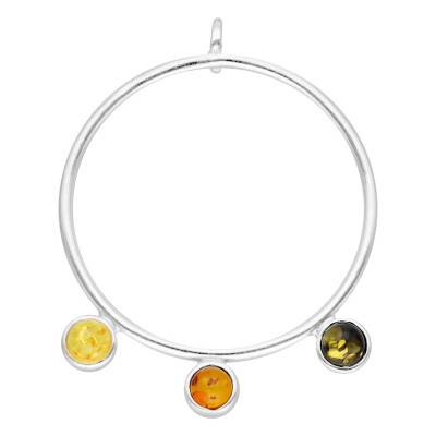 Pendentif Rond Ambre Mix en Argent 925 - Naïades
