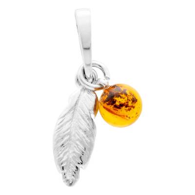 Pendentif Plume Ambre en Argent 925 - Naïades