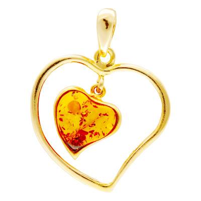 Pendentif Double Coeur Ambre en Argent 925 Doré - Naïades