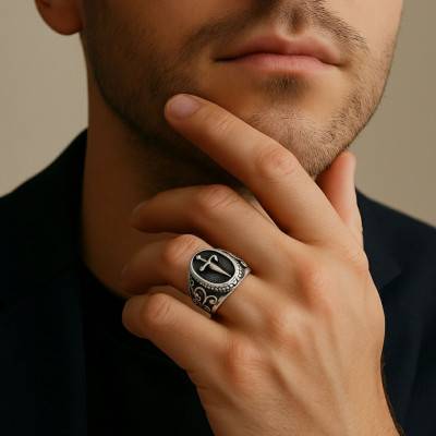 Black Sword Steel Signet Ring - Emanessence