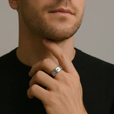 Bague Rainurée en Acier & Oxyde de Zirconium Noir - Emanessence