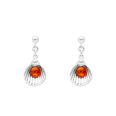 Boucles d'Oreilles Coquillage Pierre d'Ambre en Argent 925 - Naïades