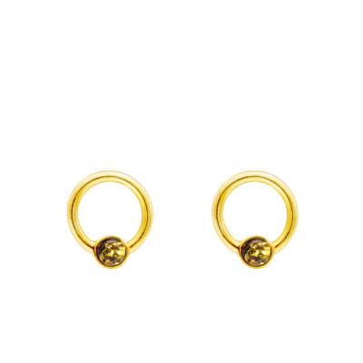 Boucles d'Oreilles Cercle Ambre Vert en Argent 925 Doré - Naïades